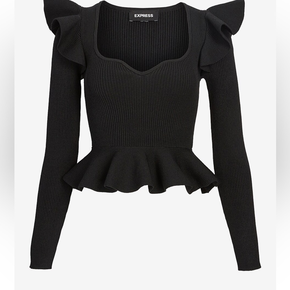NWT Ribbed Sweetheart Neckline
Ruffle Peplum Sweater